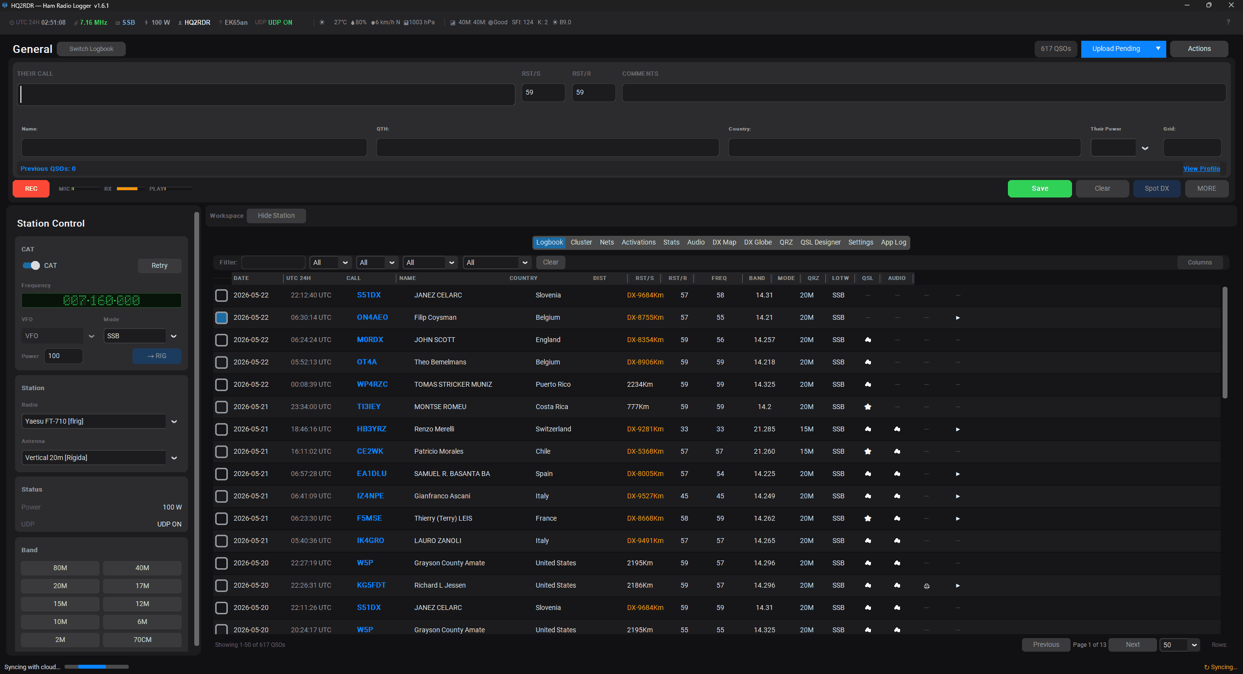 HQ2RDR logbook screenshot